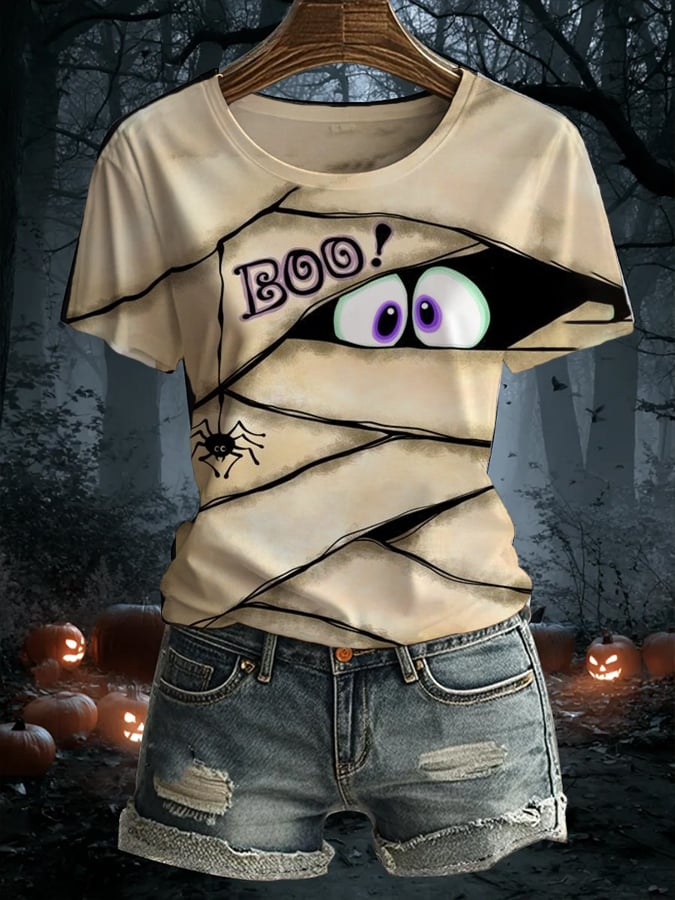 Women's Halloween  Witch  Printed Short-Sleeved T-Shirt