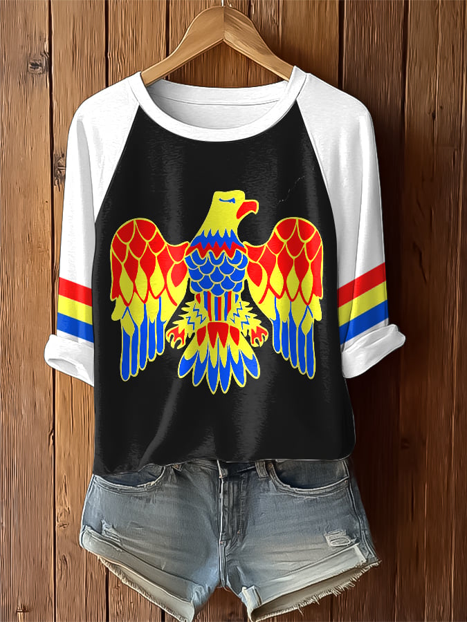 KING Singer Colorful Casual Printed Raglan T-shirt