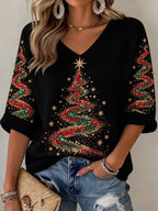 Women's Casual Printed Waffle Top