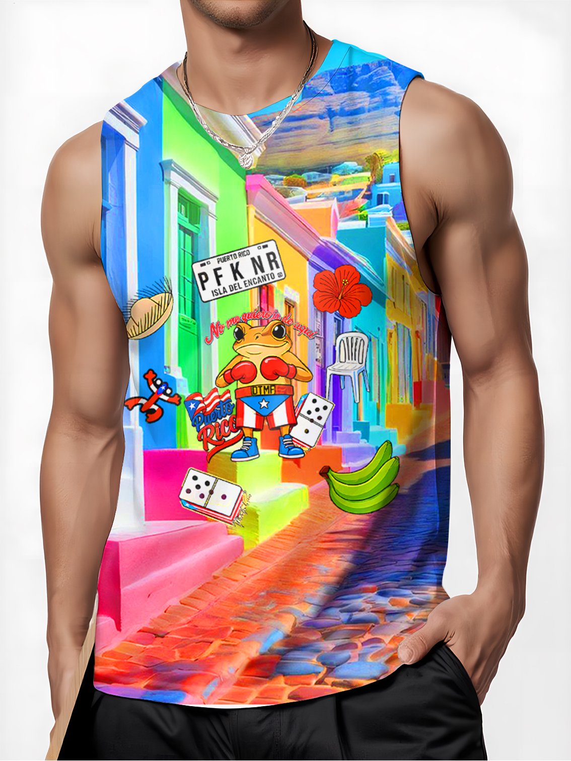 Puerto Rican Color Print Sport Crew Neck Tank Top