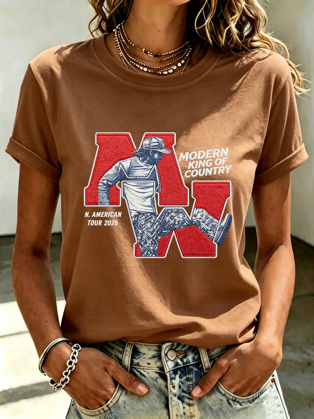 Women's Music-Print Casual Crew-Neck Top