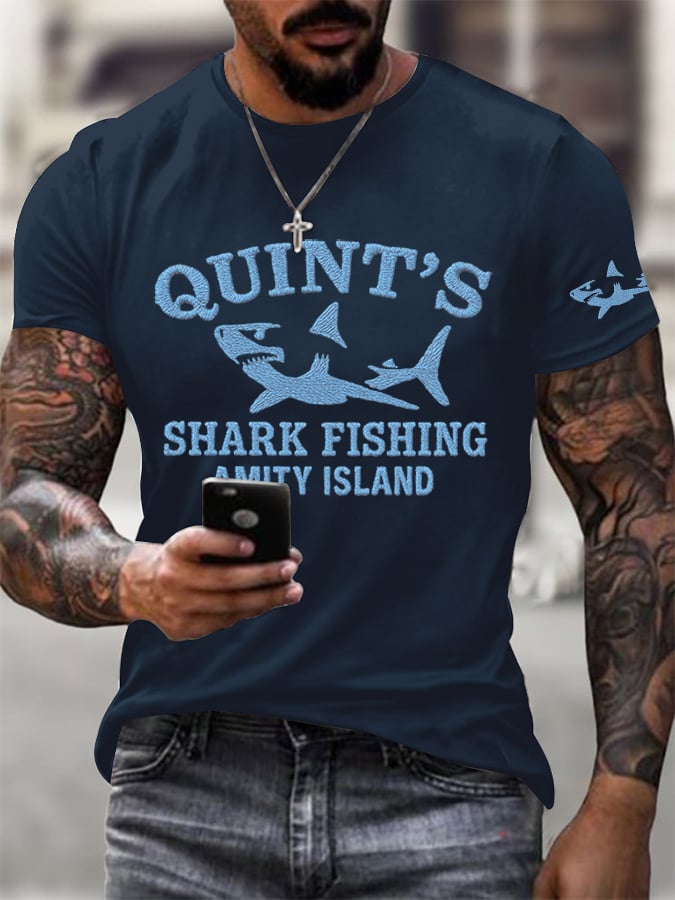 Men's Great White Shark Print Short Sleeve T-Shirt