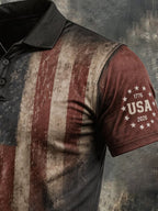 Men's Retro Patriotic Color-Block Short-Sleeve Polo Shirt