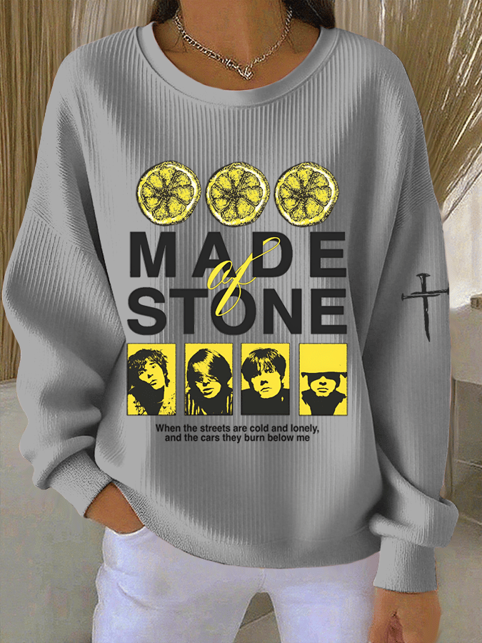 Women's Music Print Knit Crew Neck Long Sleeve Top