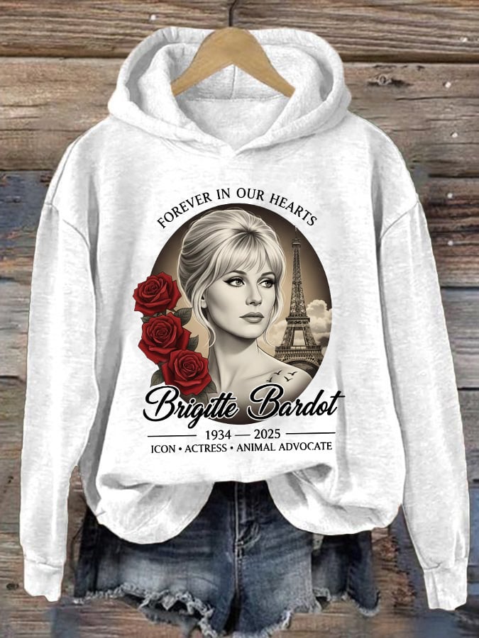 Retro Forever In Our Hearts 1934 – 2025 Icon • Actress • Animal Advocate Print Hoodie