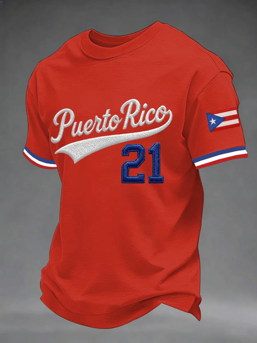 Men's Puerto Rico Baseball Print Short-Sleeve T-Shirt