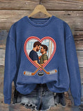 Women's Romantic Ice Hockey Print Long-Sleeved Sweatshirt