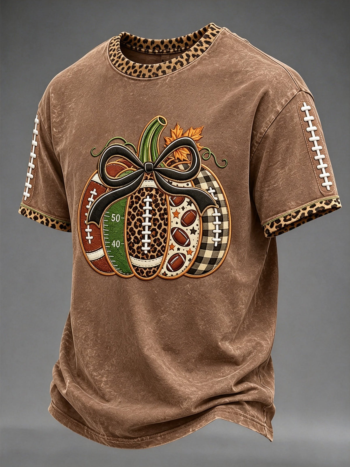 Men's Autumn Pumpkin Football Print Casual T-shirt