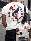 Men's Casual US Hockey Champion Commemorative Print T-Shirt
