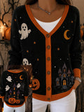 Women's Casual Halloween-Print Knit Cardigan
