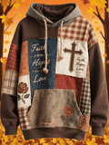 Women's Casual Retro Stitching Faith Cross Print Sweatshirt