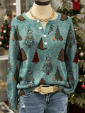 Women's Christmas Print Knit Button Top