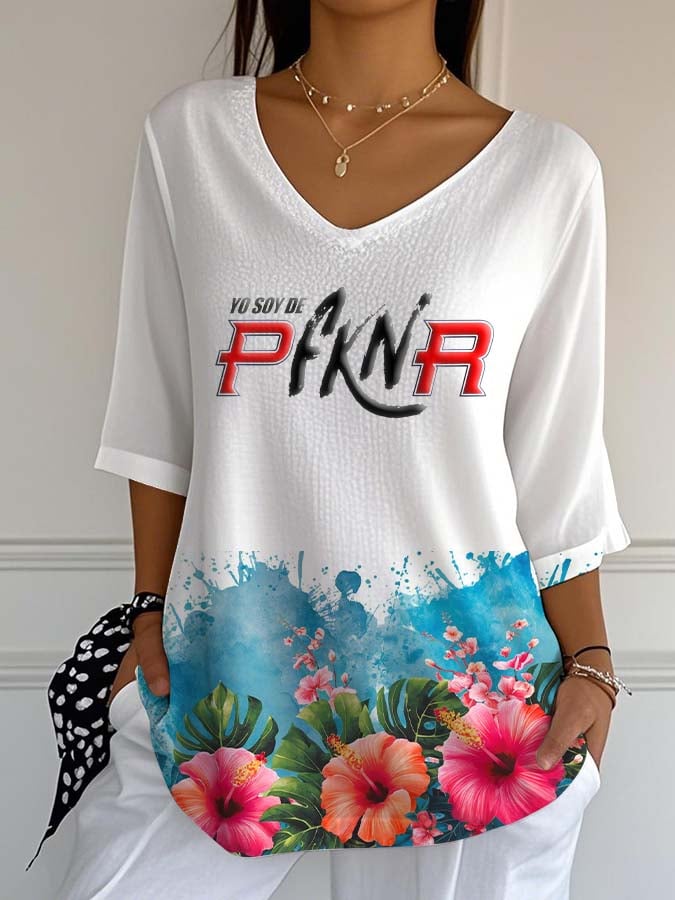 Puerto RIco Singer Boricua Flowers Printed Long Sleeve Top