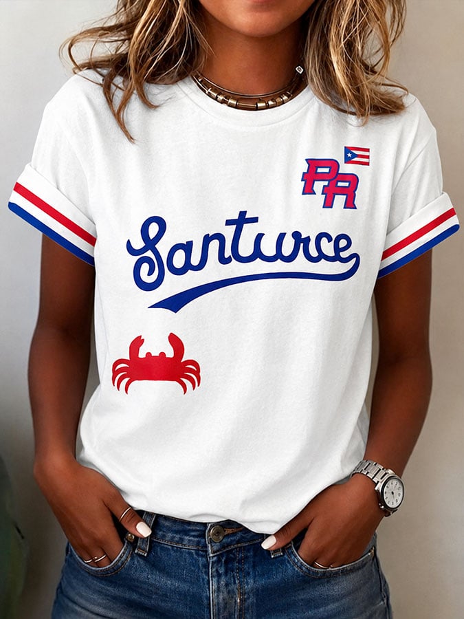 Women's Puerto Rico Basketball Print Casual T-Shirt