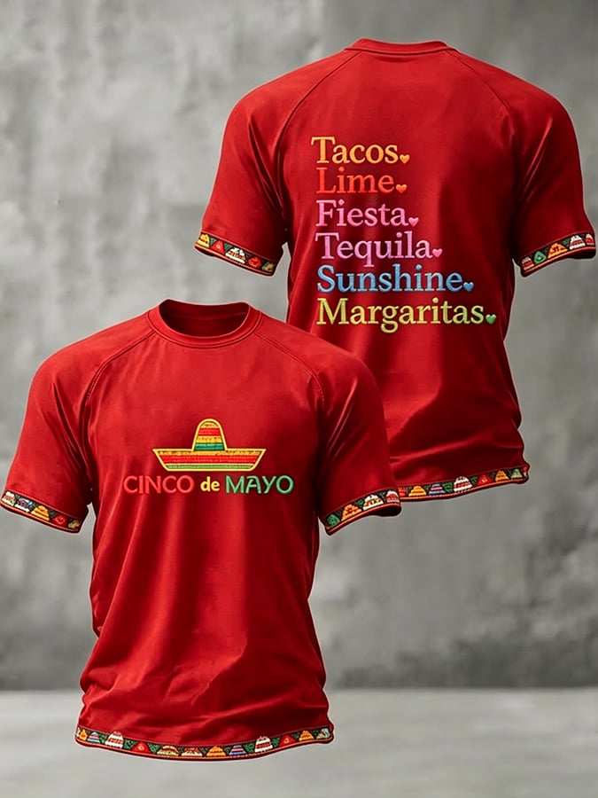 Men's Retro Cinco de Mayo Print Raglan Sleeve T-Shirt