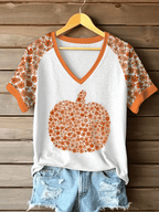 Women's Autumn Gold Pumpkin Print T-Shirt