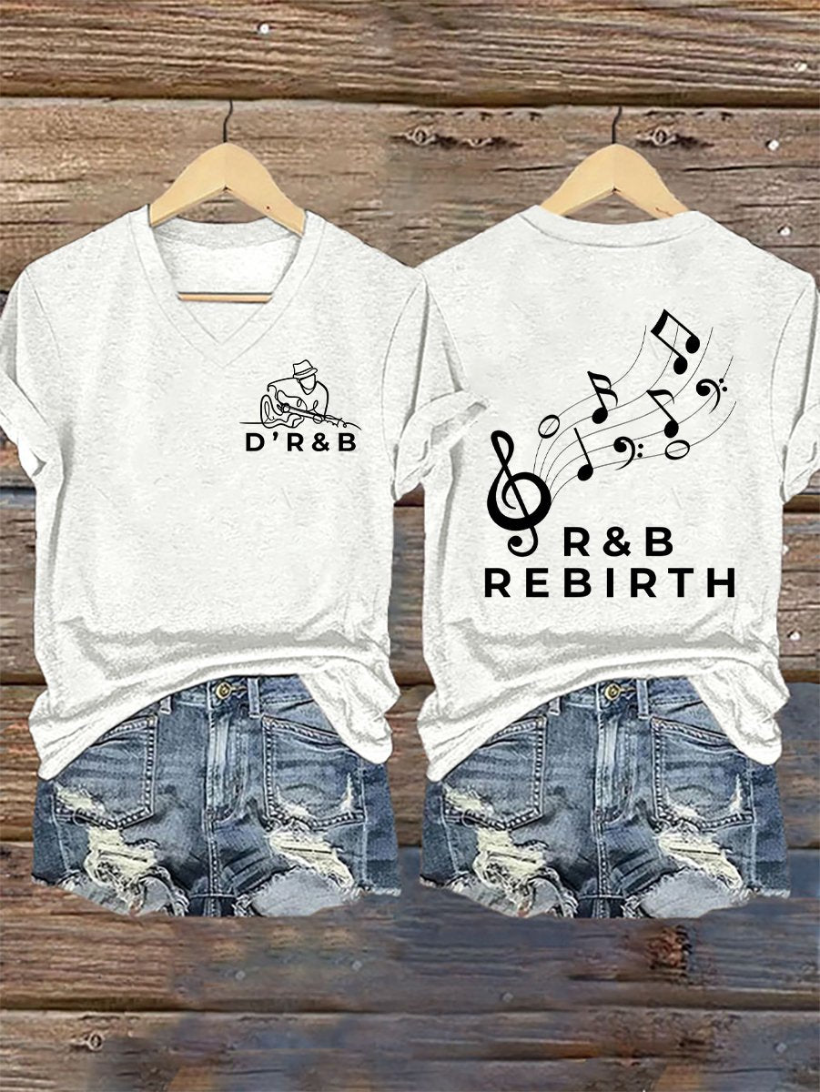 Women's D'R&B Line Art Music Print T-shirt