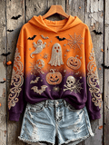Women's Halloween Spooky Face Contrast Stitched Cozy Knit Sweater