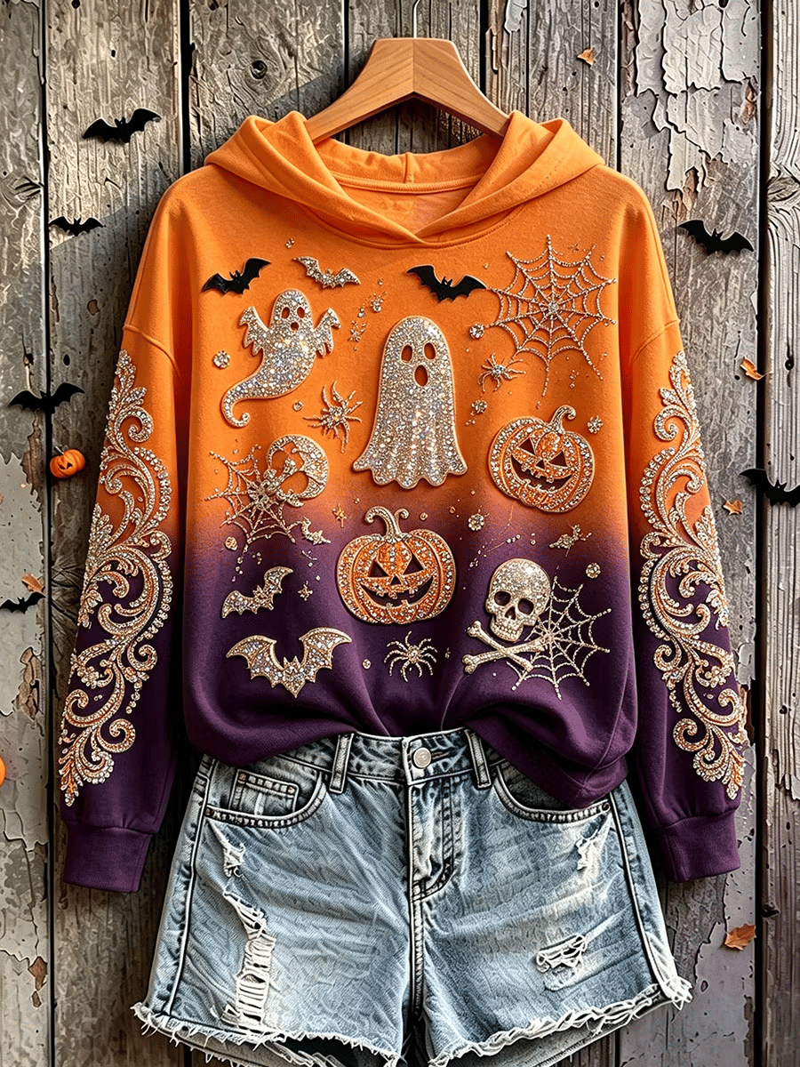 Women's Halloween Spooky Face Contrast Stitched Cozy Knit Sweater