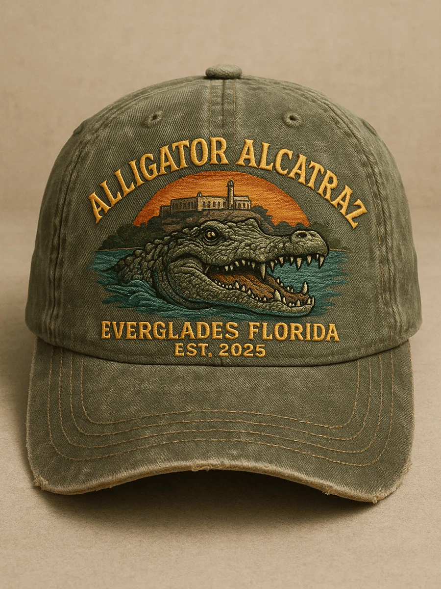 Vintage Alligator Alcatraz Everglades Florida Est 2025 Print Hat