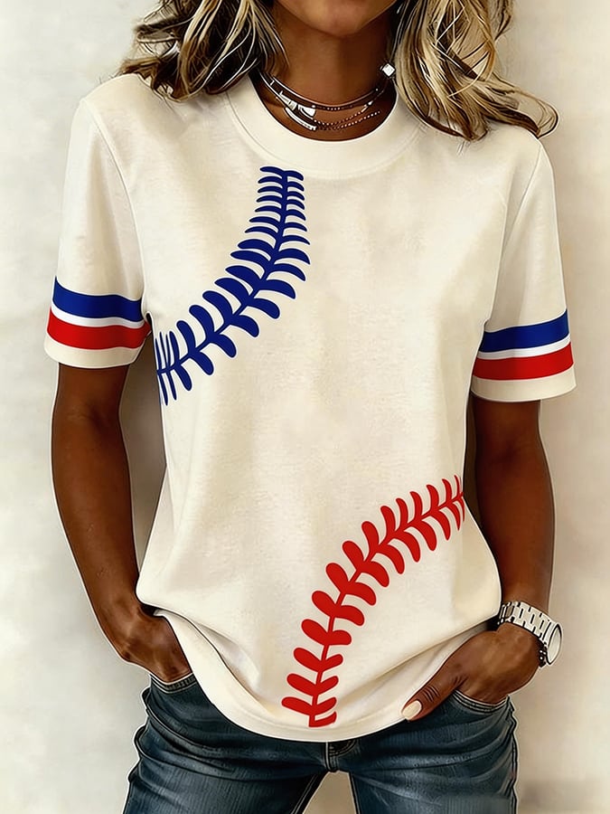 Women's Baseball Fan Print Casual T-Shirt