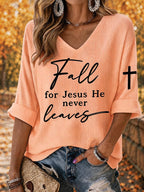 Women's Retro Fall Print Comfortable T-Shirt