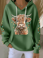 Women's Christmas Highland Cow Print Casual Hooded Sweatshirt