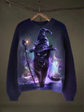 Black Cat Halloween Art Print Thin Sweater