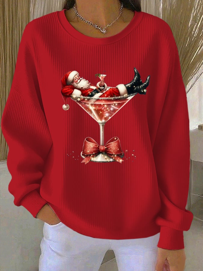 Women's Coquette Christmas Drink  Textured Knitted Sweatshirt