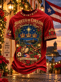 Men's Puerto Rico Christmas Print Round Neck T-shirt