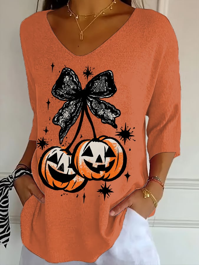 Women's Cherry Pumpkin Printed T-Shirt