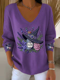 Women's Casual Retro Halloween Printed Sweatshirt Striped Long Sleeve T-shirt