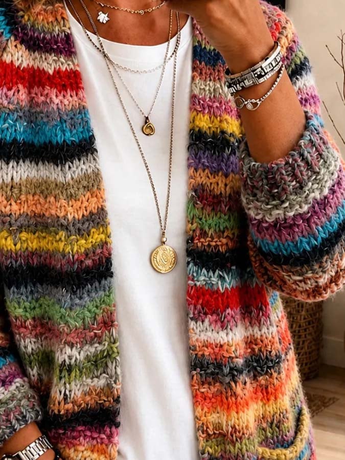 Women'S Casual Color-Block Cardigan