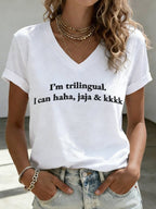 Women'S Funny Trilingual Jokes Short-Sleeve T-Shirt