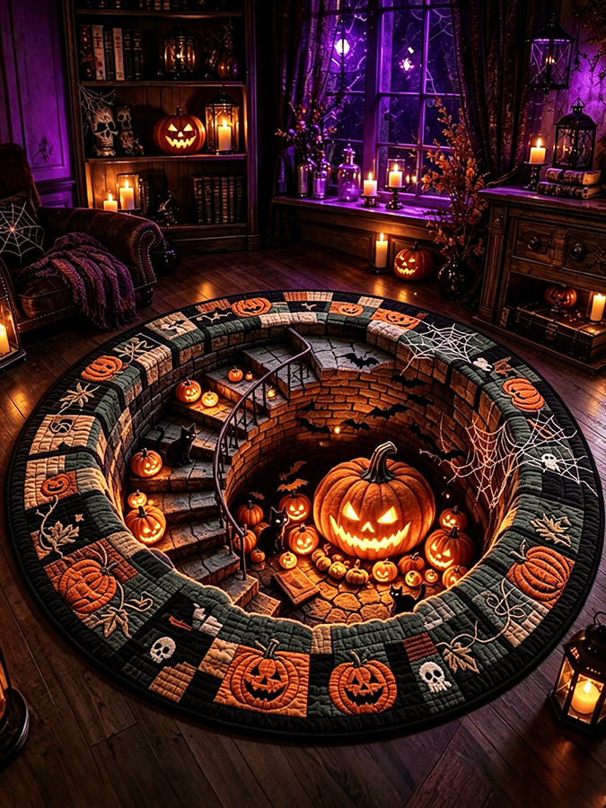Halloween 3d Visual Trap Living Room Rug Home Bedroom Anti-Slip Skin-Friendly Bedside Rug Easy-Care Floor Mat