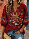 Women's Puerto Rican Printed Cotton Linen Top
