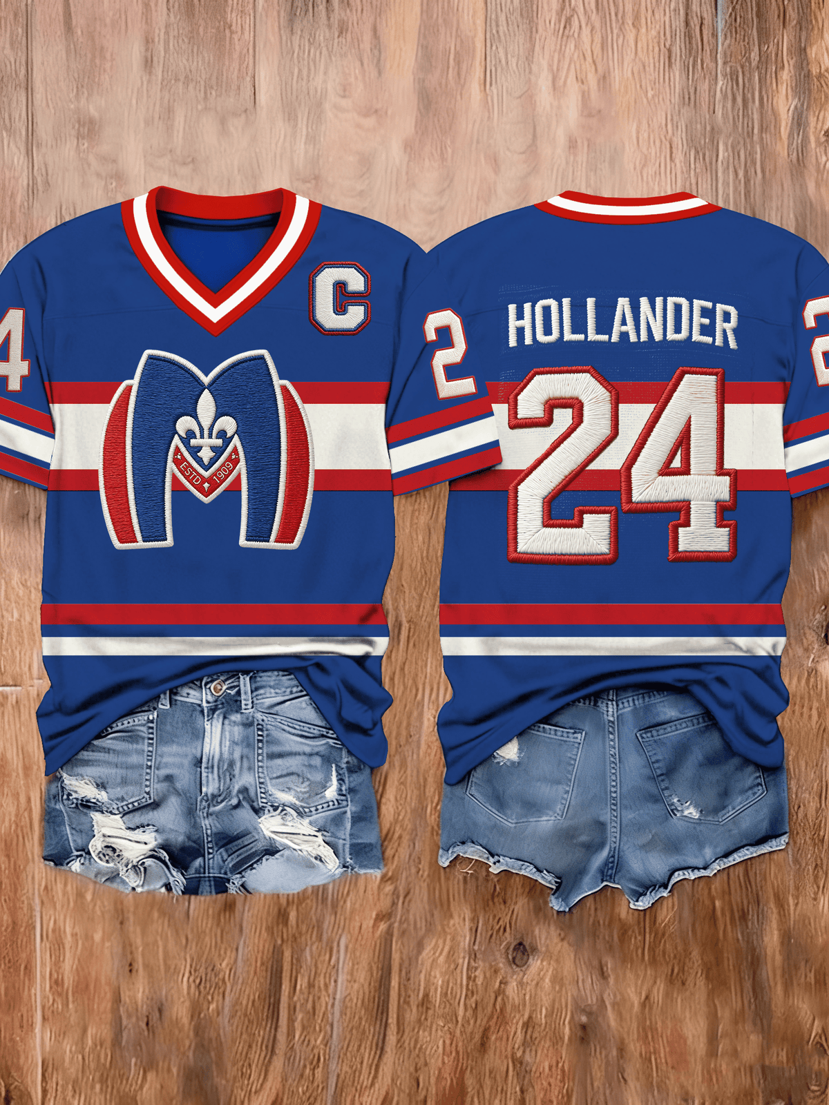 Women's ice hockey V-neck printed T-shirt