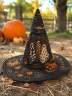 Gothic Halloween Haunted House Pumpkin Handmade Quilted Witch Hat