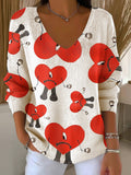 Women's Colorful One-Eyed Heart Printed Long Sleeve Top