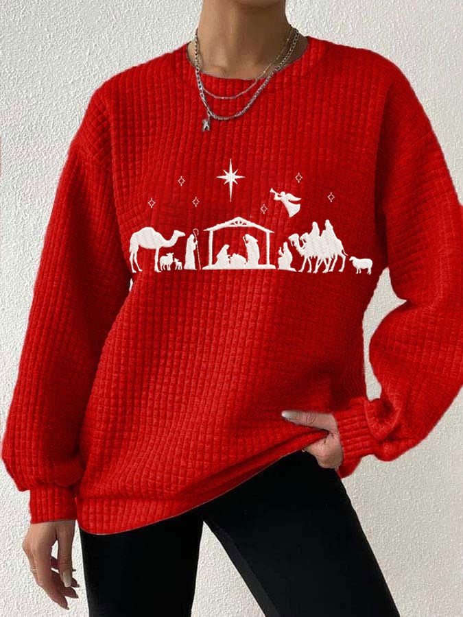 Women's Merry Chrismas Jesus Long Sleeve Printed Sweatshirt