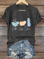 Women's Coffee Dog Jesus Print Casual T-Shirt