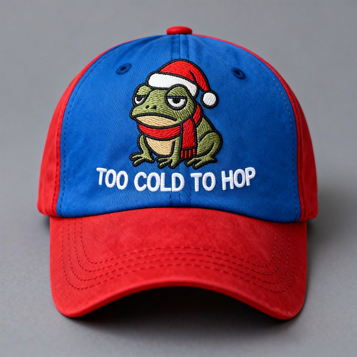 Too Cold To Hop Frog Christmas Vintage Art Print Hat