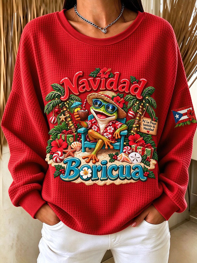 Women's Puerto Rico Christmas Print Casual Top