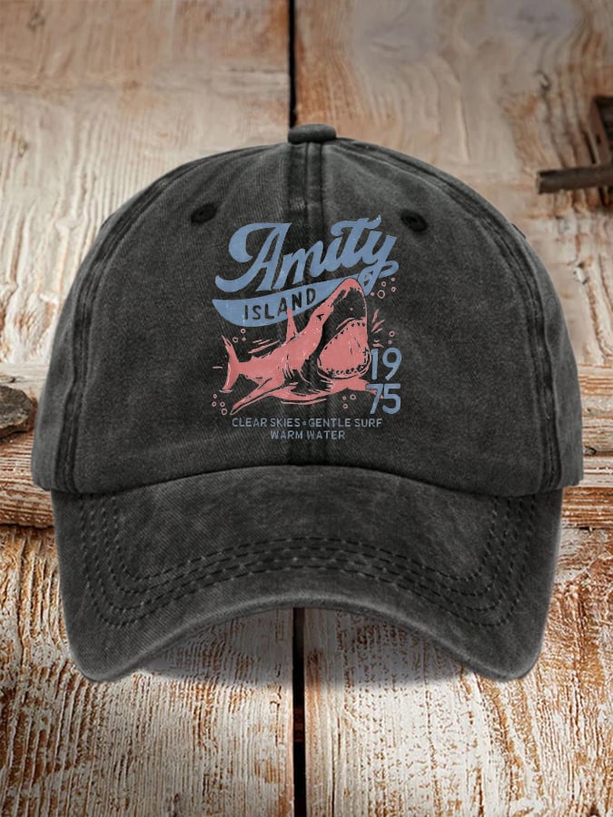 Retro Amity Island 1975 Clear Skies Gentle Surf Warm Water Print Baseball Cap