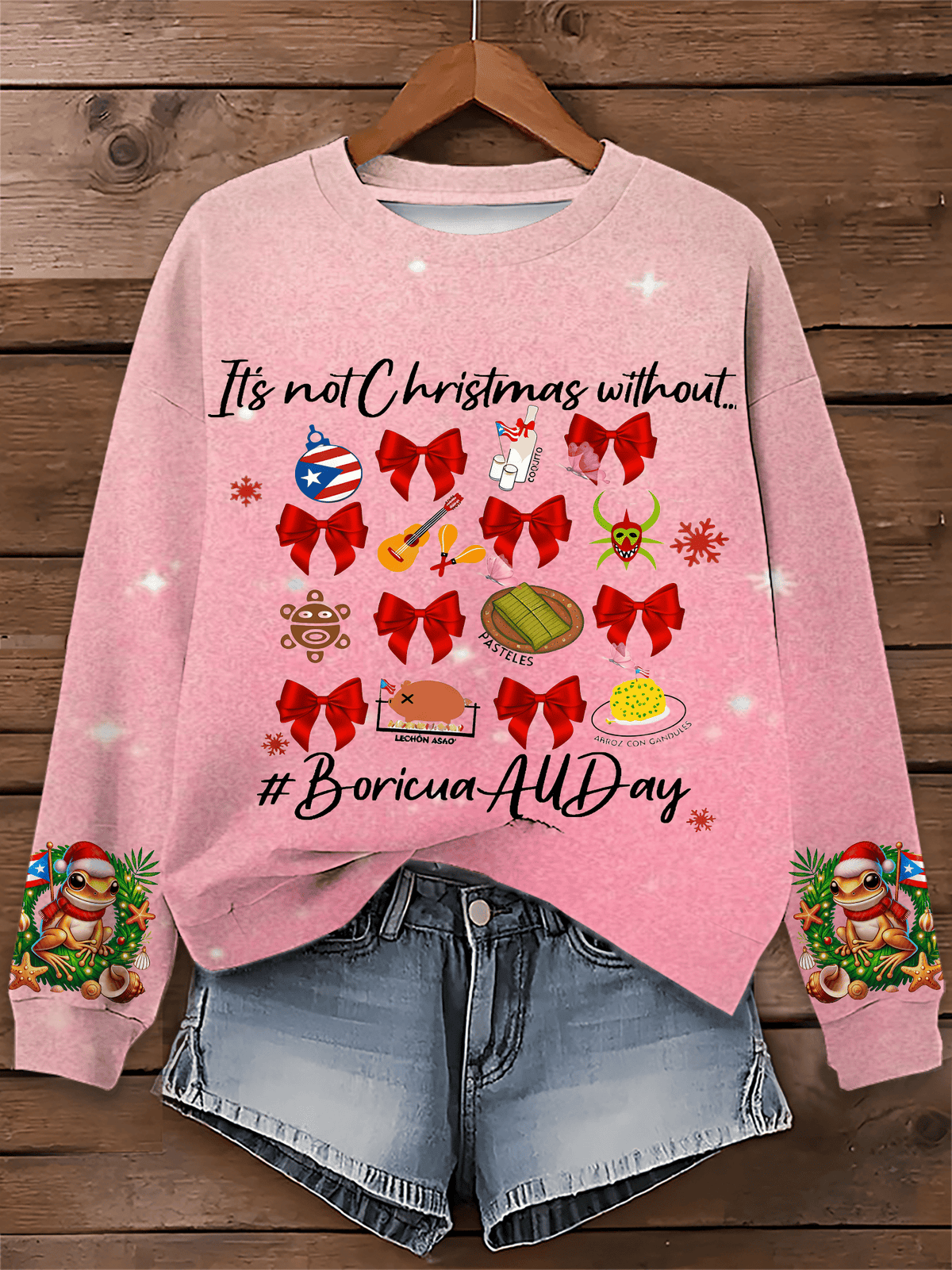 Puerto Rican Coquito Navidad Boricua Printed Sweatshirt