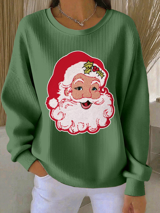 Women's Santa Claus Print Knitted Crew Neck Long Sleeve Top
