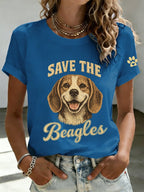 Women's Save The Beagles Print Round Neck T-shirt