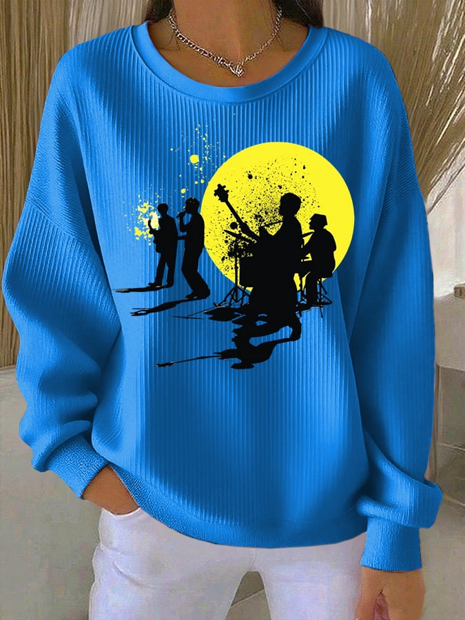 Women's Music Print Round Neck Sweatshirt