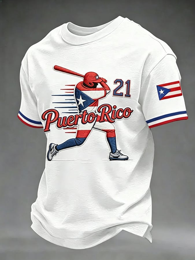 Men's Puerto Rico Baseball Print Short-Sleeve T-Shirt