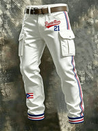 Men's Puerto Rico Baseball Printed Multi-Pocket Cargo Casual Pants